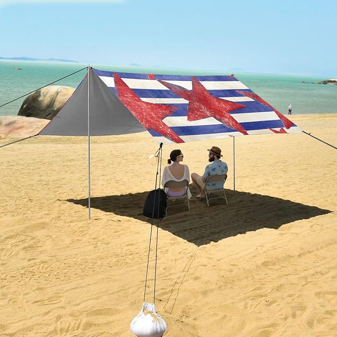 xigua Flag Beach Tent Sun Shelter with Carrying Bag - Silver Coated Oxford Fabric Beach Canopy for Beach Camping Fishing - Includes Windproof Ropes Sandbags &amp Stakes