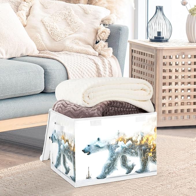 AIXIWAWA Lidded Storage Cube (Factory Polar Bear) Fabric Foldable Closet Bins with Flip Lid and Handles Organizer Basket Container 16.5 x 12.6 x 11.8 IN