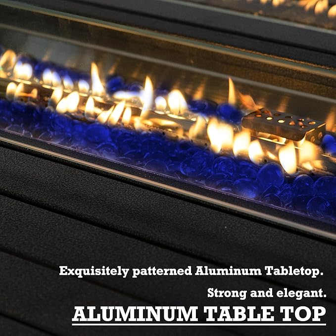Kozyard Outdoor Patio Propane Gas Fire Pit Table - 50000 BTU Wicker Design with Aluminum Tabletop Glass Wind Guard Clear Glass Rocks and Slide Out Tank Holder - Ideal Patio Fire Table (Gray)