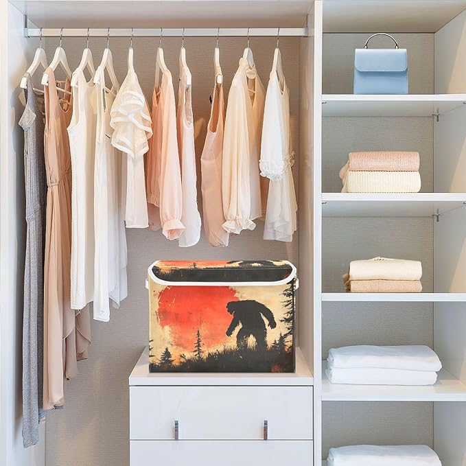 AIXIWAWA Lidded Storage Cube (Sasquatch Sunset) Fabric Foldable Closet Bins with Flip Lid and Handles Organizer Basket Container 16.5 x 12.6 x 11.8 IN