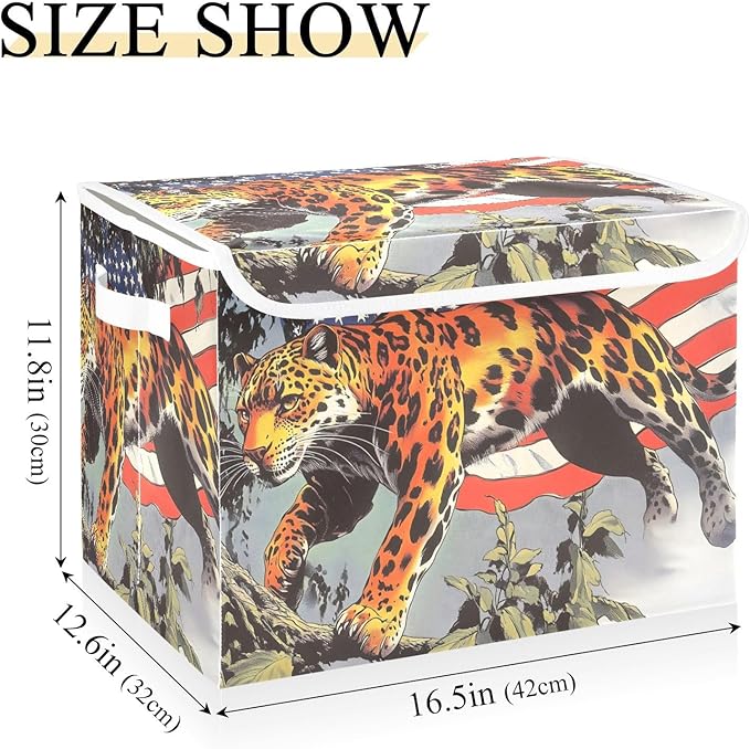 Storage Cube with Lid Panther America Print 16.5×12.6×11.8 IN 1 Pack Collapsible Large Capacity Foldable Storage Basket Bin Organizer