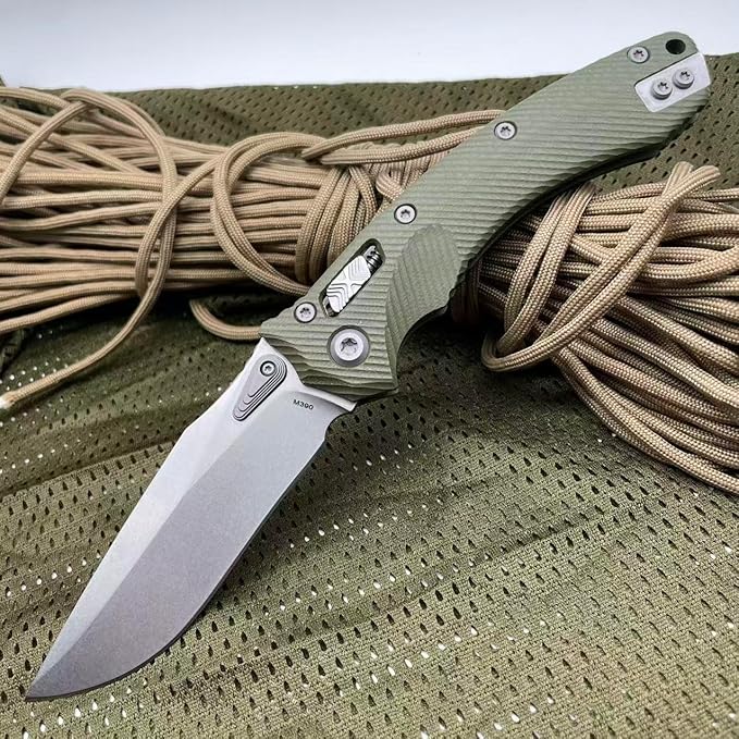 Outdoor Folding Pocket Knife with 3.9 M390 Stonewashed Blade OD-Green G10 Handle Crossbar-Lock Mechanism for Camping Hiking Survival EDC