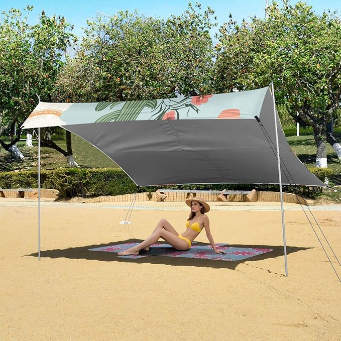 ALAZA Cute Llama Flower and Cactus Beach Tent Sun Shelter Portable Canopy Sunshade for Outdoor Camping Picnics Backyard Fun 10x9 ft