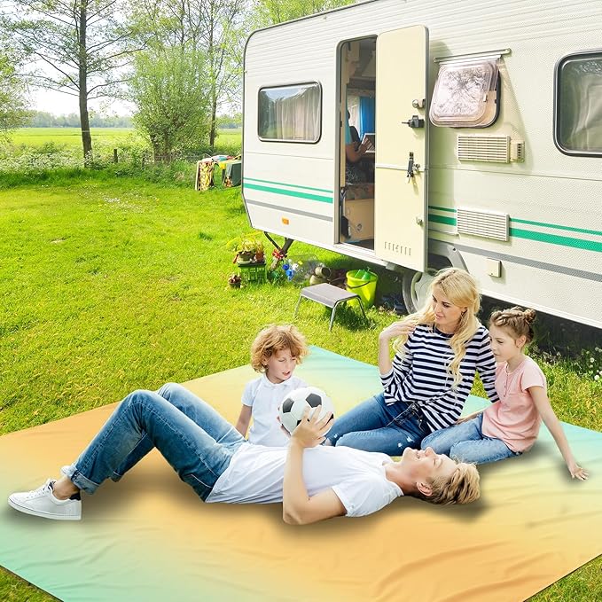 WIWIGO Beach Blanket Waterproof Sandproof Beach Mat 79 X 83/10'x9'for 2-8 Adults Quick Drying Outdoor Picnic Mat Beach Accessories for Travel Camping Hiking