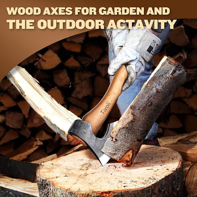 Tivoli 15 Inch Camping Axes and Hatchets Bushcraft Axe for Wood Splitting and KindlingHand Forged Carbon Steel Chopping Axes Ash Wood Handle with Sheath for Camping and Survival
