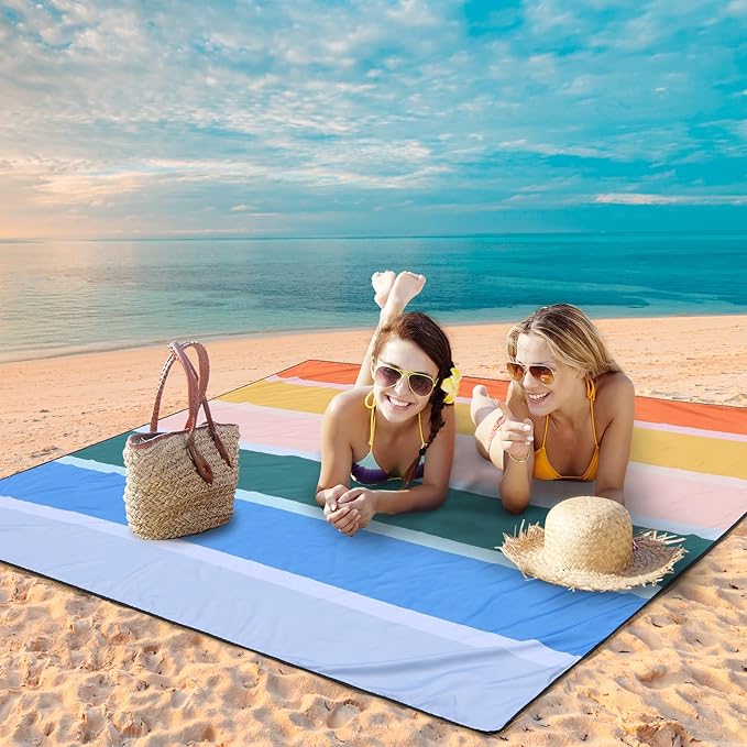 Beach Blanket Waterproof Sandproof Beach Mat 79 X 83/10'x9'for 2-8 Adults Quick Drying Outdoor Picnic Mat Beach Accessories for Travel Camping Hiking