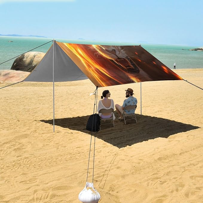 Fierce Lion Beach Tent Sun Shelter Set UPF50+ UV Protection 10.5 x 9.19 FT Camping Shade Canopy with Sandbags Sand Anchors Carrying Bag and Others