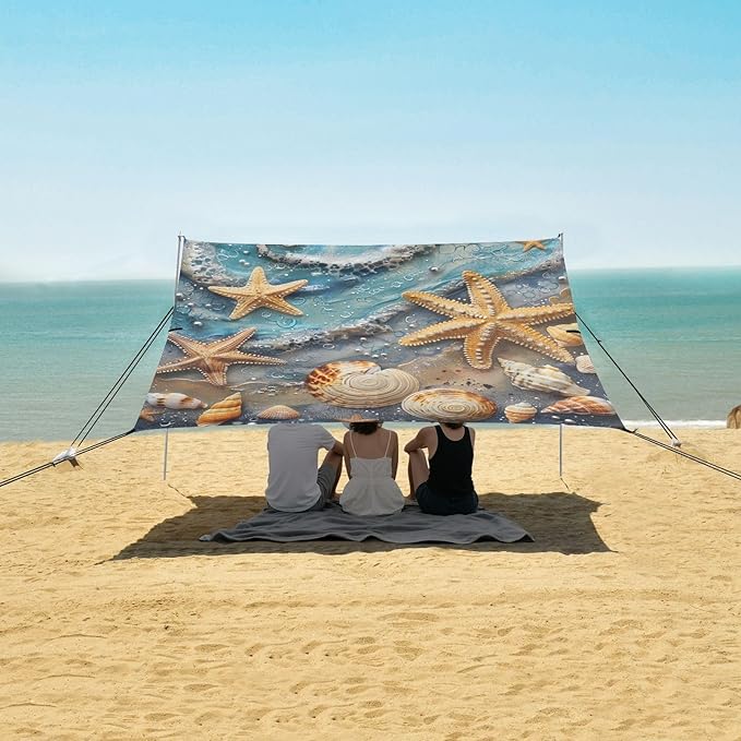 ALAZA Starfish and Seashell Sea Beach Tent Sun Shelter Portable Canopy Sunshade for Outdoor Camping Picnics Backyard Fun 10x9 ft