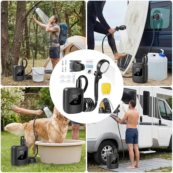 Travel Shower Equipment with Easy Setup for Backpacking Compact Travel Gear with Heat ABS Unit with Water Saving