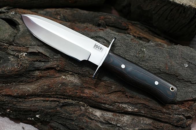 GCS Handmade D2 steel Hunting Knife G10 Full Tang Handle Fixed Blade Knife Right Hand Scout Carry Buffalo leather Sheath Sharpening Stone Hunting Camping Survival EDC-GCS 915