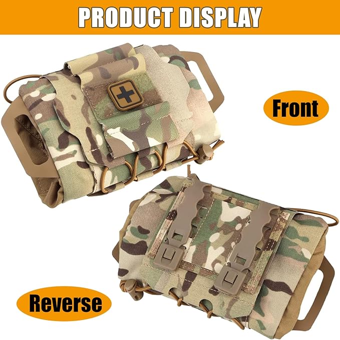 Tactical Molle Medical IFAK Pouch Rapid/Quick Deploy First Aid Kit Pack Emergency Survival Bag Two-Piece System Medical Roll Carrier Handle Outdoor Sport Hunting Bag (Black)