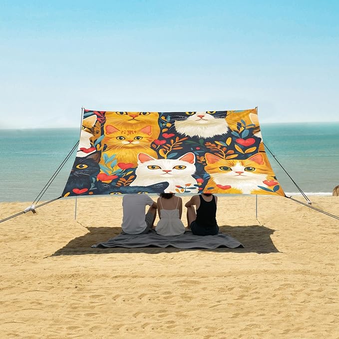 ALAZA Colorful Cat Pattern Beach Tent Sun Shelter Portable Canopy Sunshade for Outdoor Camping Picnics Backyard Fun 10x9 ft