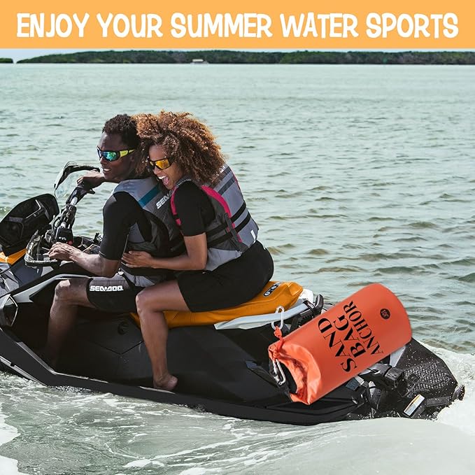 2 Pack 10L Sand Anchor Bag for Small Boats 2 in 1 PWC Jet Ski Anchor Bag Kit with Adjustable BuoyWaterproof Dry Bag for Jet Ski Kayak Boat Paddle Board Watercraft and Canoe