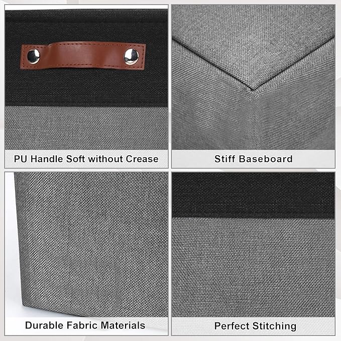 Storage Bins Large Fabric Storage Baskets for Shelves 3 Pack Decorative Linen Closet Baskets with Handles for Organizing Shelf Clothes Home Office 15x11x9.5Inches (Grey&ampBlack)