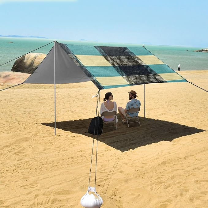 Paleturquoise Buffalo Plaid Check Tartan Scotland Foldable Beach Tent UPF50+ Protection Easy Setup Large Portable Sun Shelter with Carrying Bag for Backyard and Camping