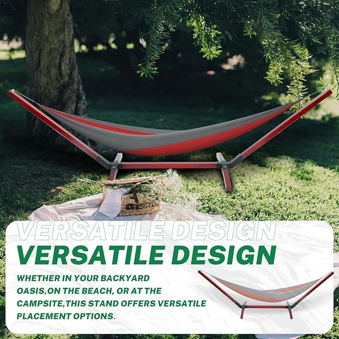 KUAFU 9-14 FT Wooden Hammock Stand Adjustable Wood Hammock Chair for for Backyard Patio or Camping Trip Accommodate 2 Person 650lbs Weight Capacity