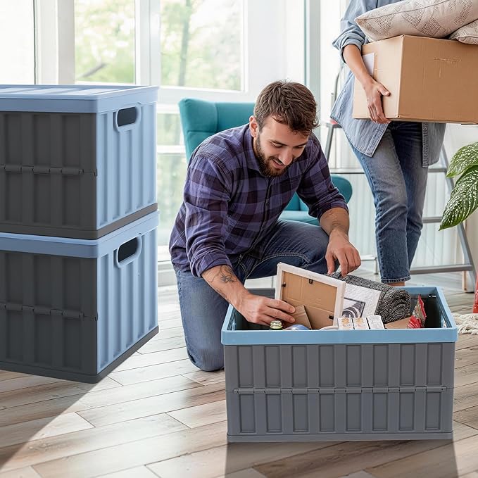 Citylife 64L Collapsible Storage Bins with Lids Plastic Storage Containers for Organizing Stackable Storage Box Large Heavy Duty Utility Crates 2 Packs
