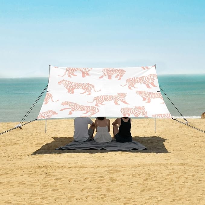 ALAZA Tiger Beach Tent Sun Shelter UPF50+ Protection Beach Shade Canopy w/ 4 Sandbags for Outdoor Camping Fishing Backyard Fun Picnic 10x9 ft
