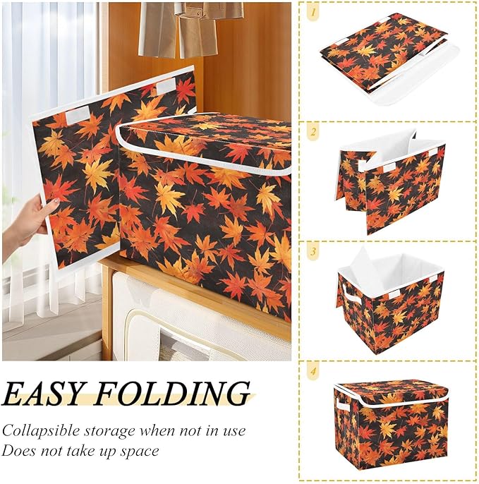 Storage Bins with Lids and HandlesYellow Maple Storage Box Storage Basket with Cover Collapsible Organizer Containers for Home Closet Shelves