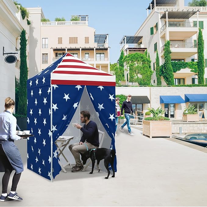 EAGLE PEAK 5x5 Instant Canopy with 4-Side Wall Panels Small Pop up Portable Canopy Tent with Carry Bag Light Weight Sun Shelter for Sports Camping and Beach American Flag