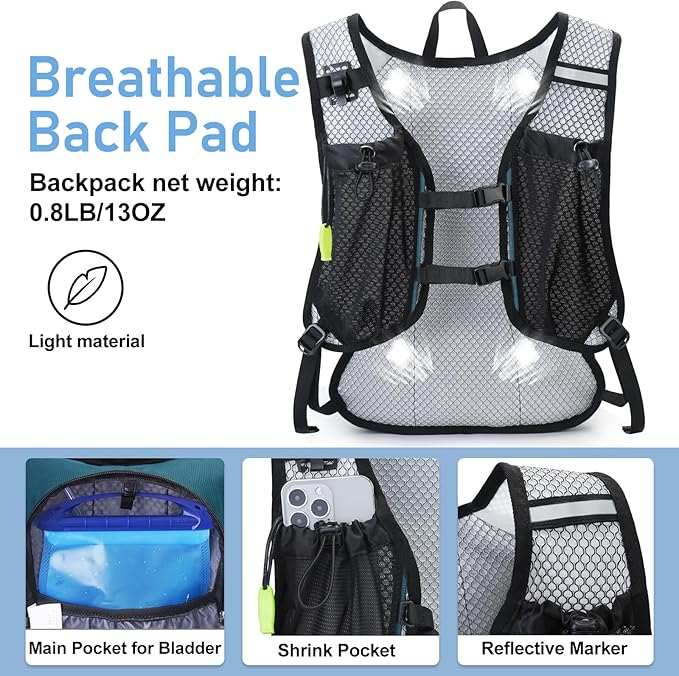 Lightweight Hydration Backpack Running Backpack with 2L Water Bladder Hydro Water Daypack for Cycling Hiking Rave for Men Women