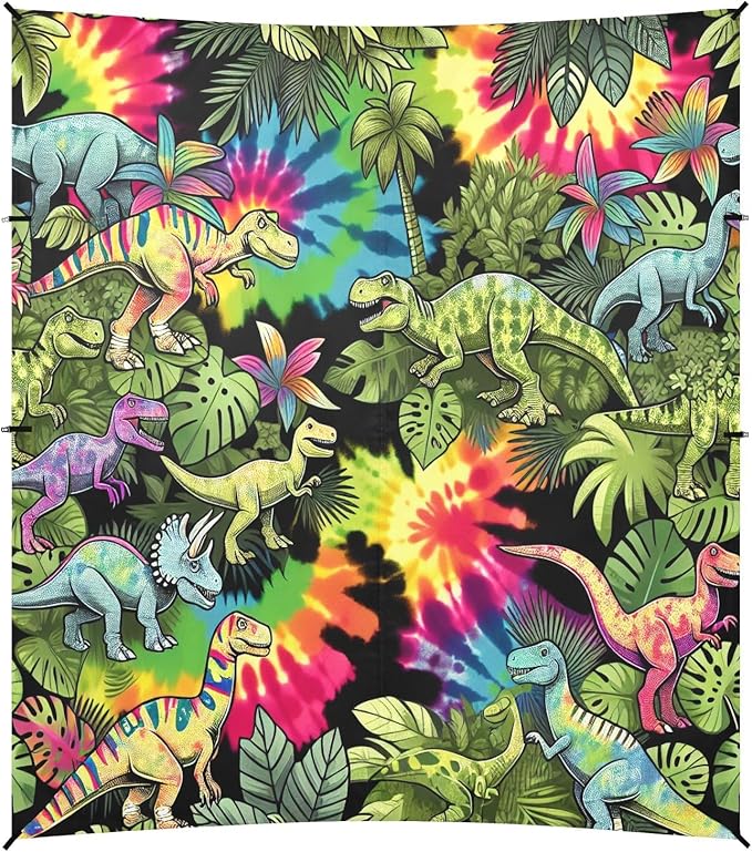 Vibrant Jungle Dinosaurs Beach Tent Sun Shelter Set UPF50+ UV Protection 10.5 x 9.19 FT Camping Shade Canopy with Sandbags Sand Anchors Carrying Bag and Others