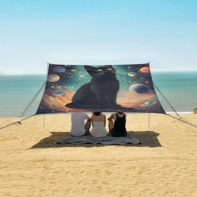 ALAZA Black Cat Space Beach Tent Sun Shelter Portable Canopy Sunshade for Outdoor Camping Picnics Backyard Fun 10x9 ft