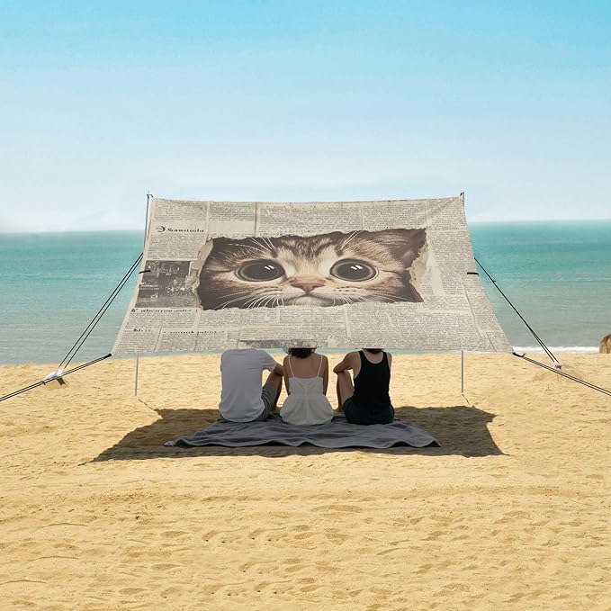 ALAZA Cat Newspaper Beach Tent Sun Shelter Portable Canopy Sunshade for Outdoor Camping Picnics Backyard Fun 10x9 ft