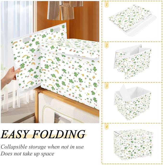 Cute St. Patrick's Day Patterns Fabric Storage Bins with Lids and HandleFoldable Storage Bins with LidsCloset Organizers for Clothes Storage Room Organization Office Storage Chest Organizer