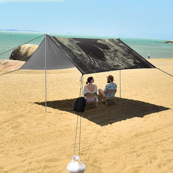 ALAZA Eagles Moon and Forest Beach Tent Sun Shelter Portable Canopy Sunshade for Outdoor Camping Picnics Backyard Fun 10x9 ft
