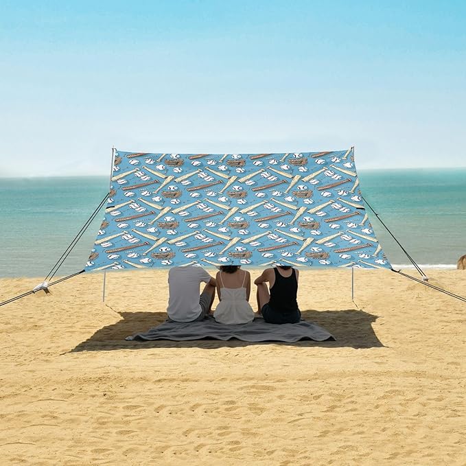 ALAZA Baseball Glove Bat Beach Tent Sun Shelter UPF50+ Protection Beach Shade Canopy w/ 4 Sandbags for Outdoor Camping Fishing Backyard Fun Picnic 10x9 ft