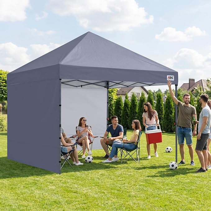 ABCCANOPY Easy Pop up Canopy Tent with 2 Sidewalls for Outdoor Sun Blocking or Rain Protection10x10 Gray