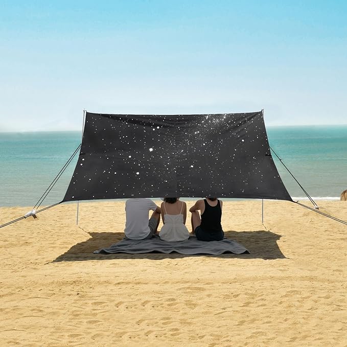 Galaxy Black Beach Tent Sun Shelter Set UPF50+ UV Protection 10.5 x 9.19 FT Camping Shade Canopy with Sandbags Sand Anchors Carrying Bag and Others