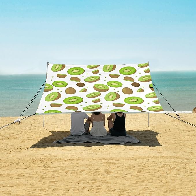 xigua Kiwifruit Beach Tent Sun Shelter with Carrying Bag - Silver Coated Oxford Fabric Beach Canopy for Beach Camping Fishing - Includes Windproof Ropes Sandbags &amp Stakes