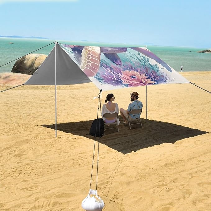 ALAZA Cute Baby Seaturtle Beach Tent Sun Shelter Portable Canopy Sunshade for Outdoor Camping Picnics Backyard Fun 10x9 ft