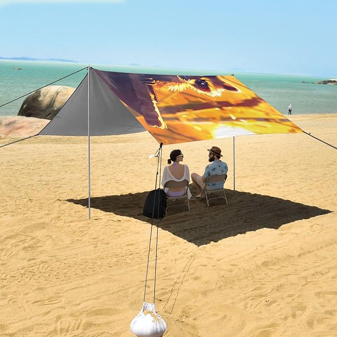 ALAZA Raccoon Cute Animal Beach Tent Sun Shelter UPF50+ Protection Beach Shade Canopy w/ 4 Sandbags for Outdoor Camping Fishing Backyard Fun Picnic 10x9 ft