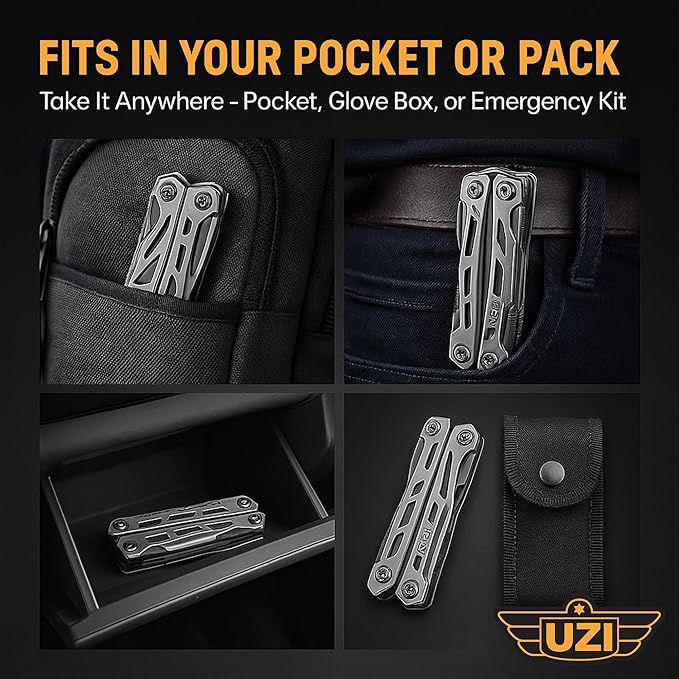 UZI Multifunctional 20-in-1 Multitool with Scissors Glass Screwdriver Wire Stripped Bottle Opener &amp More | Multi Tool Pocket Knife for Camping Fishing Hunting | Hiking Essentials | EDC Tools