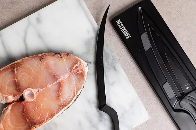 NestKnife Magnetic Knife Set - VG10 High Carbon Stainless Steel Kitchen Knives with Patented Space-Saving Nesting Design &amp Magnetic Holder - 4 Piece Razor Sharp Professional Chef Knife Set