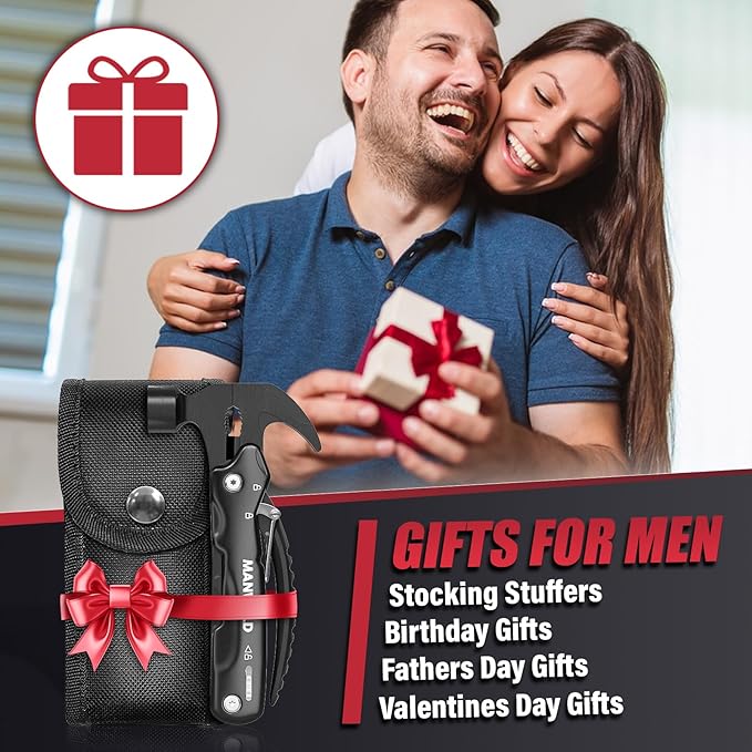 12 in 1 Multitool Hammer Gifts for Dad Camping Accessories Survival Gear Cool Gadgets Gifts for Men Husband Boyfriends Birthday Gifts for Women Him