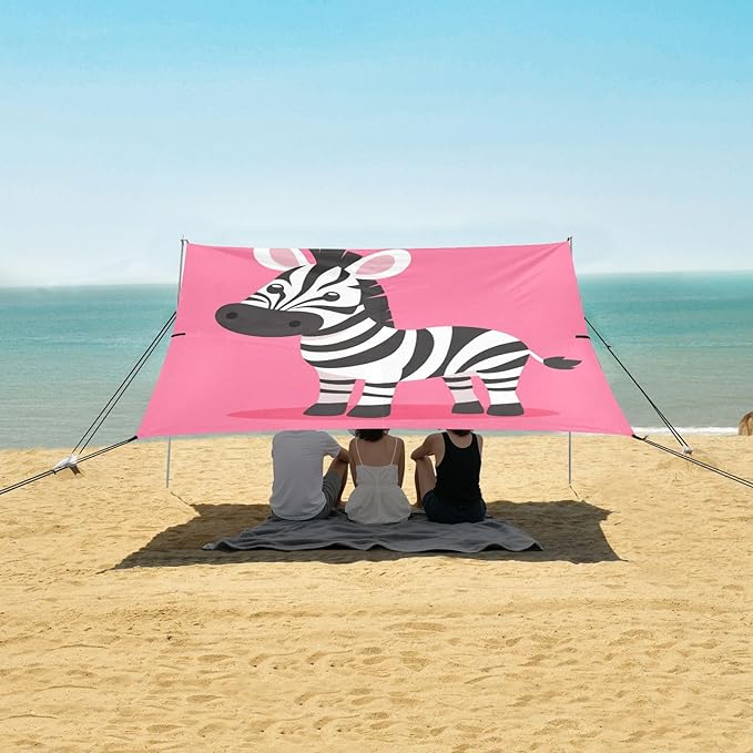 ALAZA Zebra Cartoon on Pink Beach Tent Sun Shelter Portable Canopy Sunshade for Outdoor Camping Picnics Backyard Fun 10x9 ft