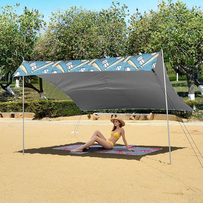 ALAZA Baseball Glove Bat Beach Tent Sun Shelter UPF50+ Protection Beach Shade Canopy w/ 4 Sandbags for Outdoor Camping Fishing Backyard Fun Picnic 10x9 ft