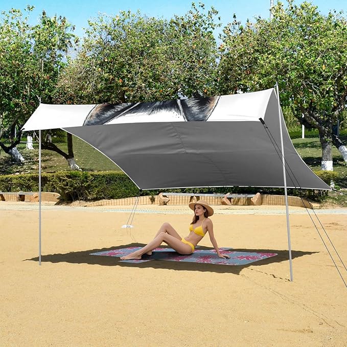 ALAZA Boho Wolf Ethnic Beach Tent Sun Shelter UPF50+ Protection Beach Shade Canopy w/ 4 Sandbags for Outdoor Camping Fishing Backyard Fun Picnic 10x9 ft