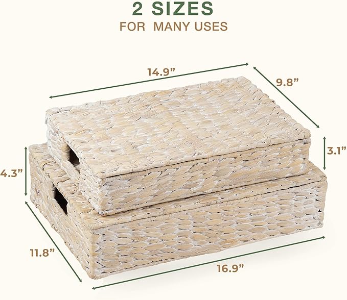 84ECO Set of 2 Decorative Storage Boxes With Lids for Home Decor Shelves