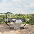 Double Hammock with Stand450lbs Capacity 2 Person Cotton Rope Portable Hammock with Polyester Quilted Pad and Pillowfor Garden YardCamping and Patio.Dark Dray.