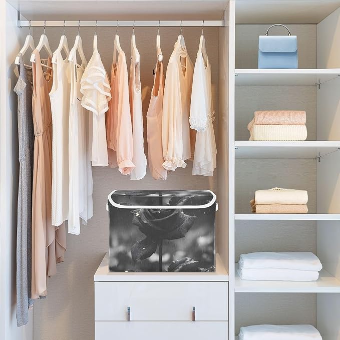 AIXIWAWA Lidded Storage Cube (Rose Black) Fabric Foldable Closet Bins with Flip Lid and Handles Organizer Basket Container 16.5 x 12.6 x 11.8 IN