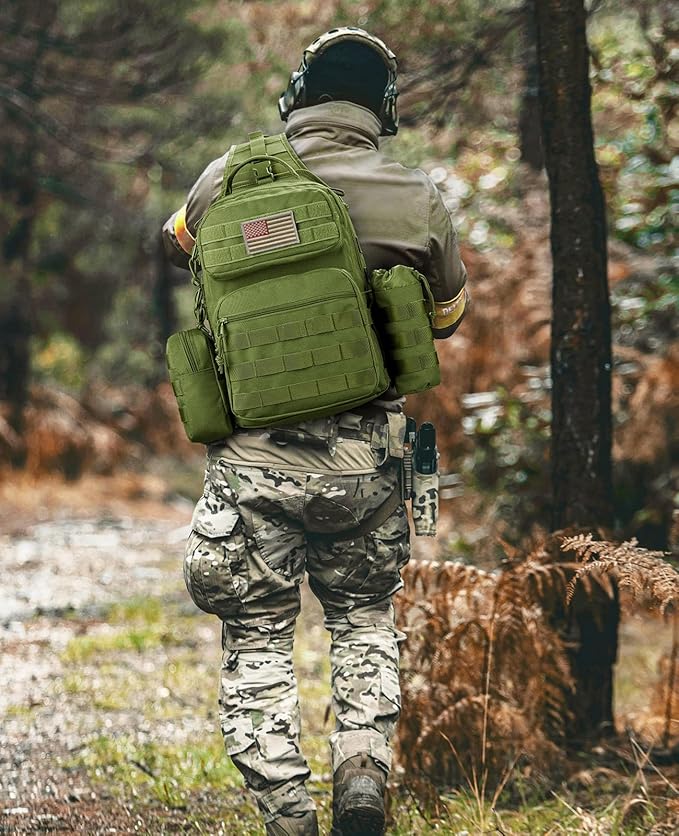 CVLIFE Tactical Sling Bag Backpack for Men Military Shoulder Sling Bag Molle Army Assault Detachable Tactical Bag (Green)