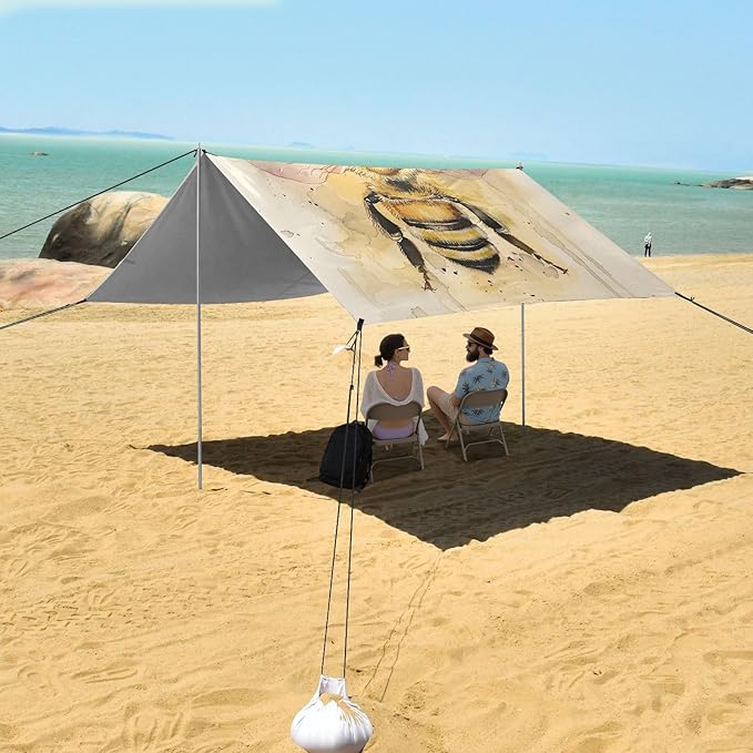 ALAZA Bee Watercolour Beach Tent Sun Shelter UPF50+ Protection Beach Shade Canopy w/ 4 Sandbags for Outdoor Camping Fishing Backyard Fun Picnic 10x9 ft