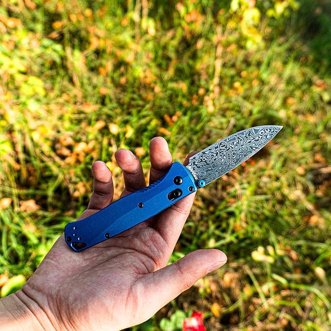 Damascus Pocket Knife 3 Blue Pocket Knife With Aluminum Handle And Reversible Pocket Clip For Camping And Hiking