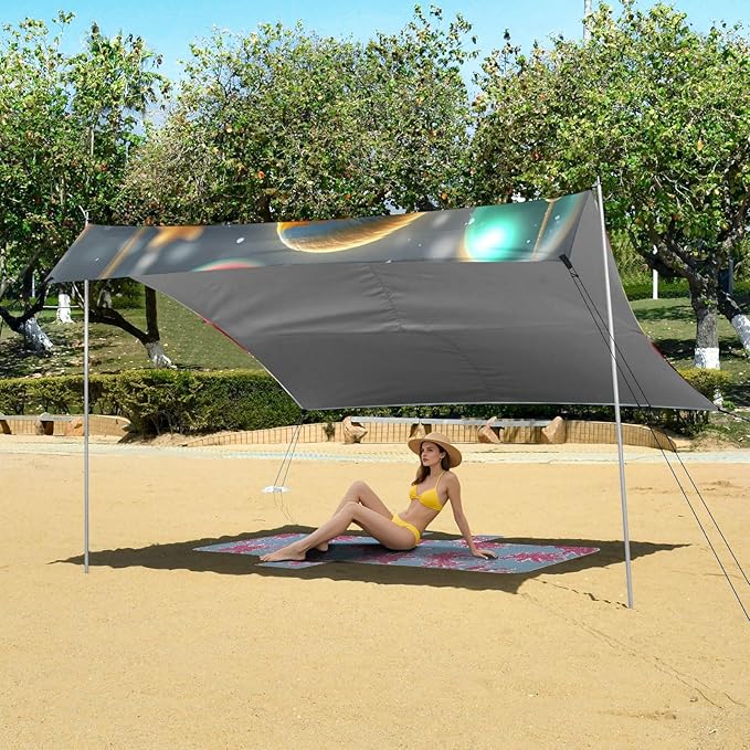xigua Bird Beach Tent Sun Shelter with Carrying Bag - Silver Coated Oxford Fabric Beach Canopy for Beach Camping Fishing - Includes Windproof Ropes Sandbags &amp Stakes