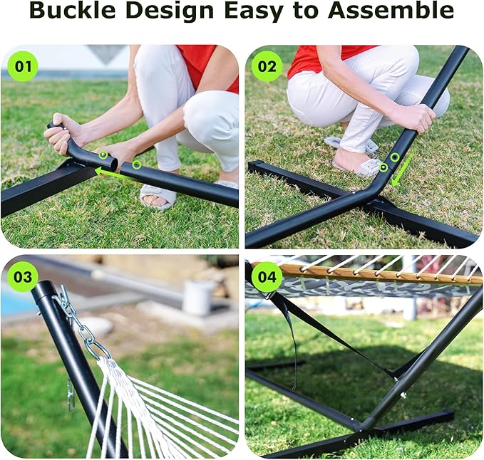 ANAGOO Double Hammock with Stand Heavy Duty Outdoor Hammock for Two 500 LBS Capacity Stable Steel Frame with Balance Strap Easy Tool-Free Assembly for Patio Garden Backyard &amp BeachRound Gra